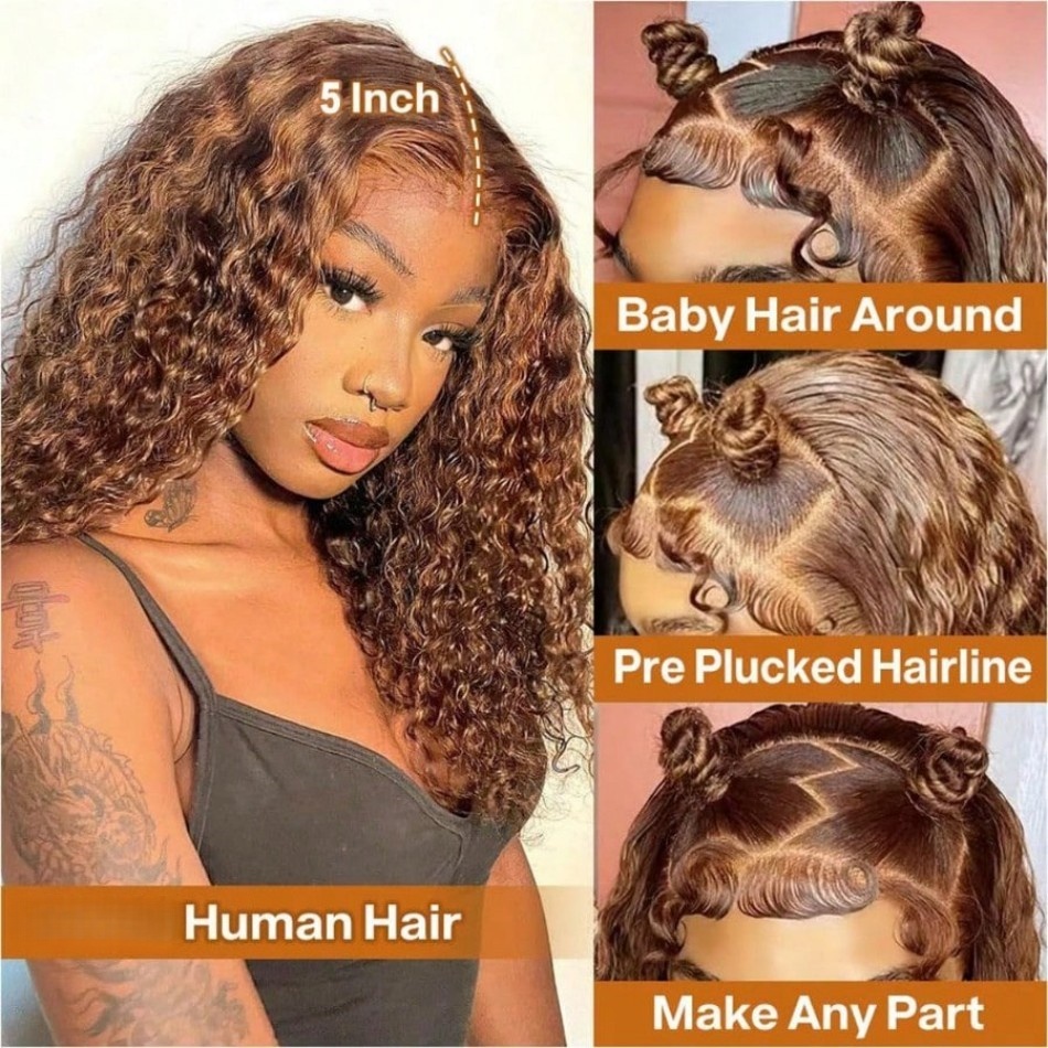 P4/27 Highlight Curly Short Bo - огляд і ціна Glueless Wear And Go Human Hair Wig
