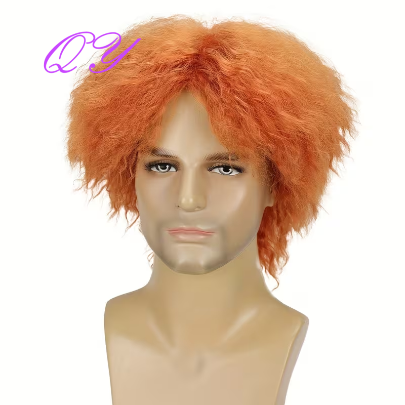 Men Short Orange Fluffy Afro C - огляд і ціна Synthetic Wigs